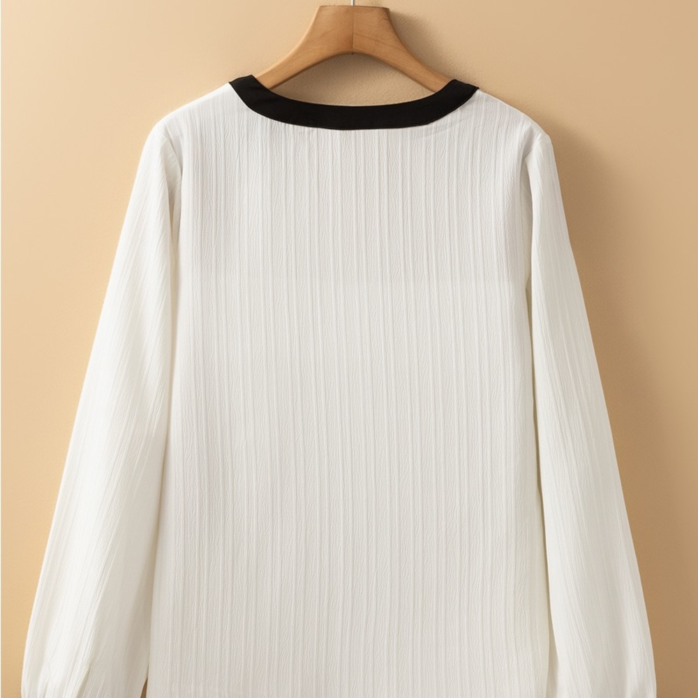 Elegant White and Black Women's Top - Picture 2 of 5